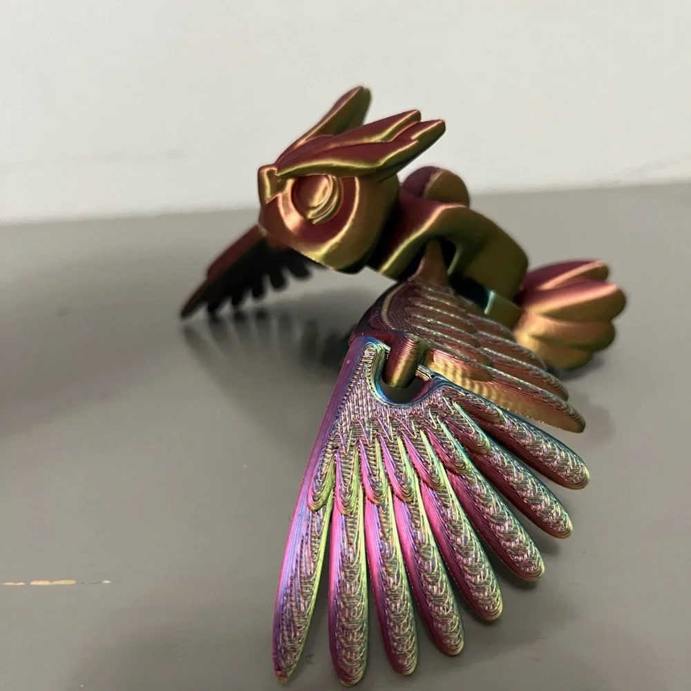 3D printed Flying Owl, multicolor and fully operational. Articulated Owl